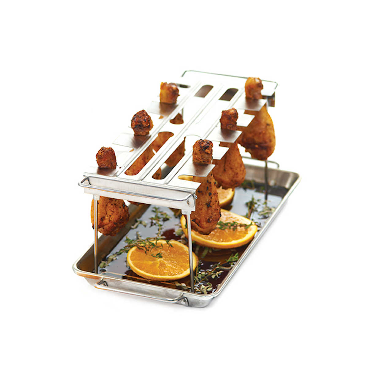 Broil King Edelstahl Wing Rack in Anwendung