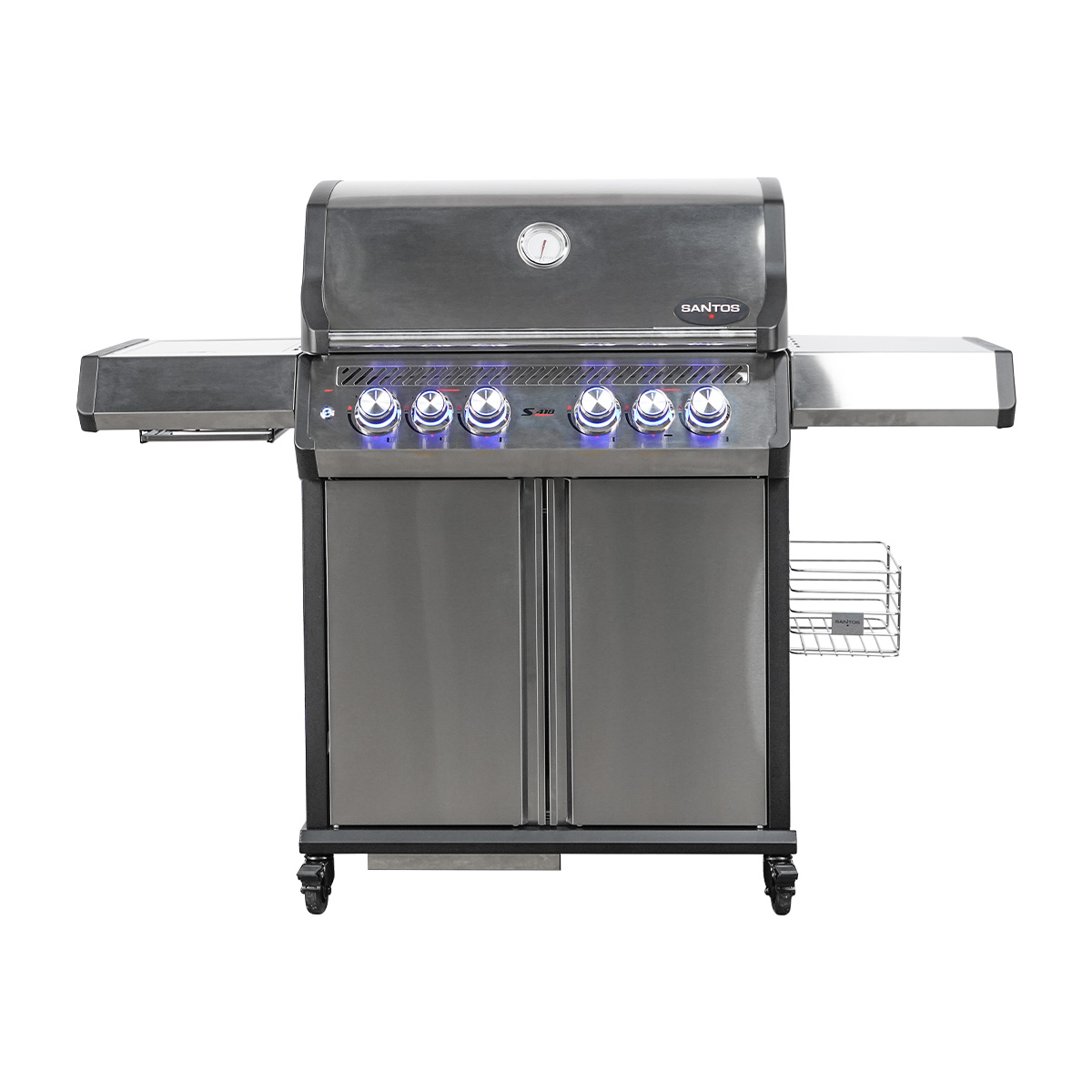 SANTOS Gasgrill S-418 Pro Edelstahl mit IR-Seiten- & Heckbrenner