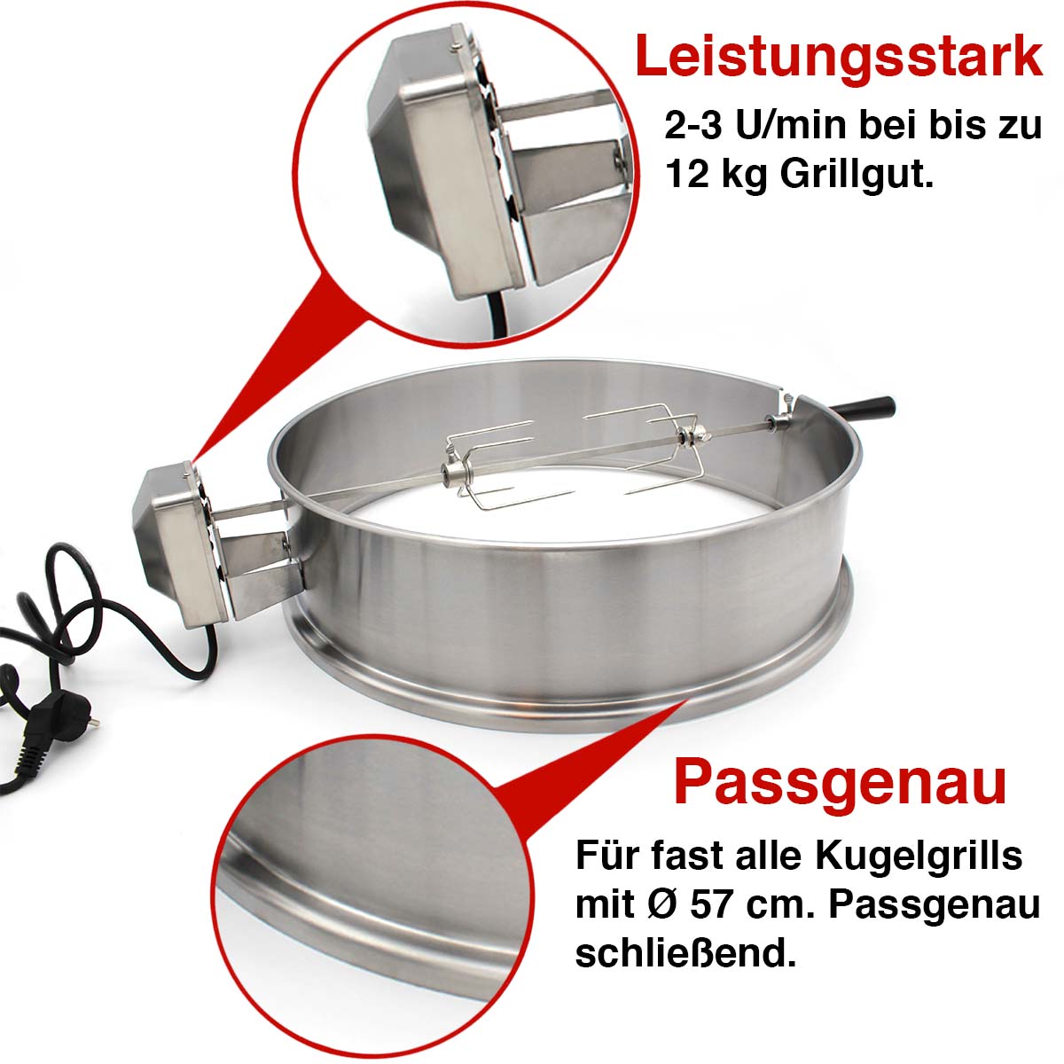 SANTOS Drehspieß Set für Kugelgrill (Ø 57 cm) Edelstahl